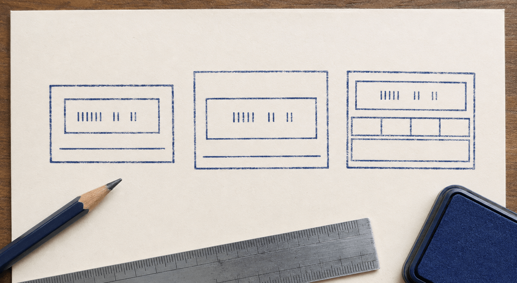 Three received-stamp proof layouts comparing a simple date field with denser office routing fields