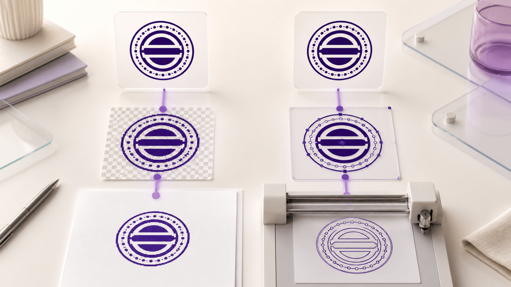 Parallel raster document and vector production workflows for the same stamp design