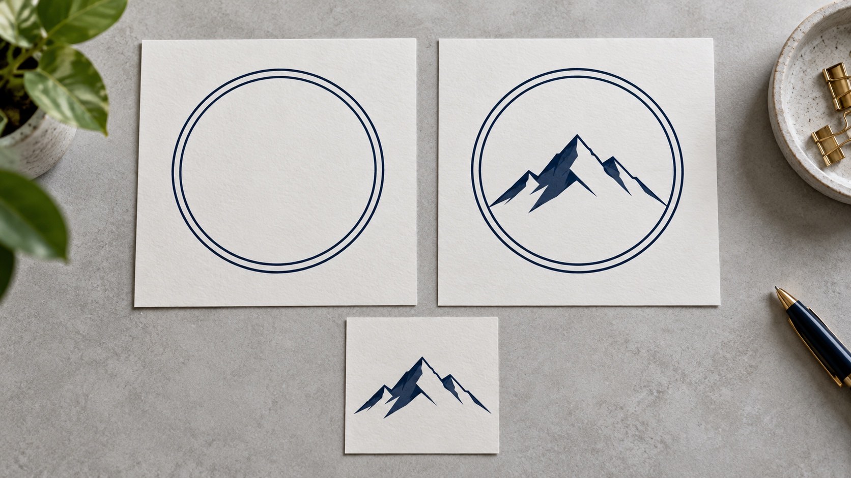 Two illustrative stamp layouts comparing an empty center with a complete geometric motif