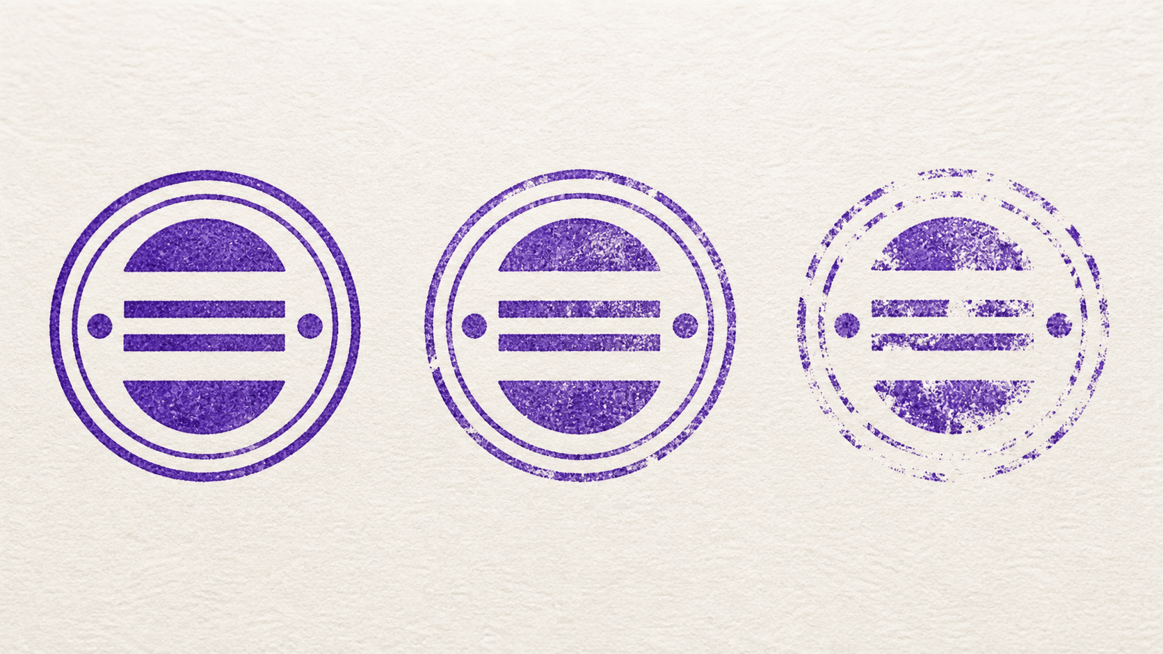 Clean, subtly worn, and heavily worn versions of the same abstract stamp